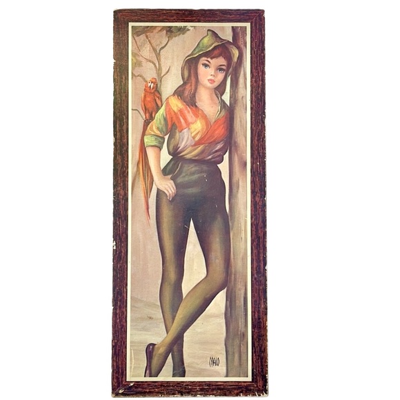Vintage Lithograph Girl With Parrot by Jean Maio :: MCM Wall Art - Picture 2 of 13